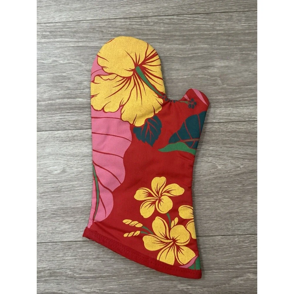 VINTAGE Hawaiian Style Hibiscus Oven Mitt summer BBQ Kitchen Housewarming Gift
